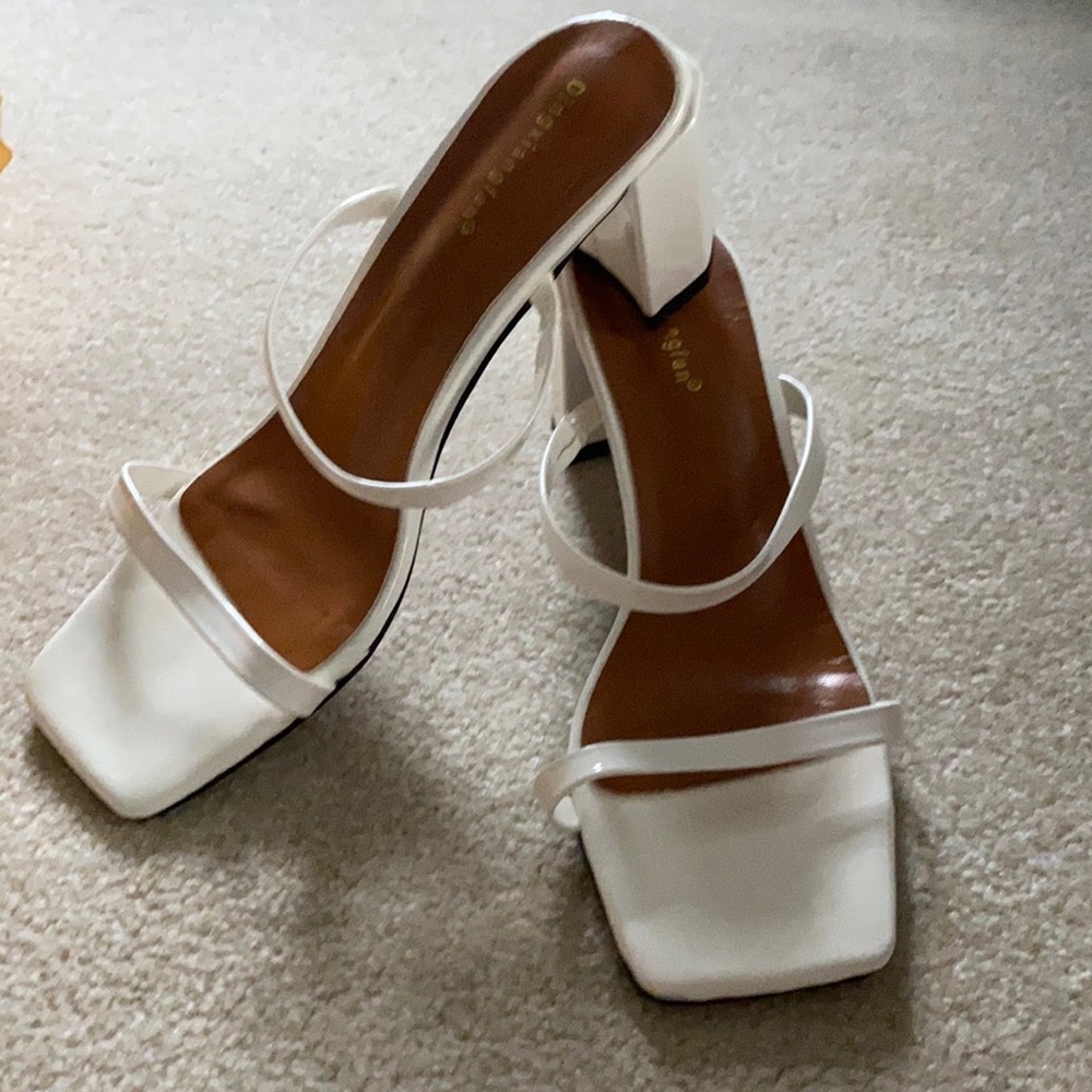 White Strappy Mule Heels - NEW